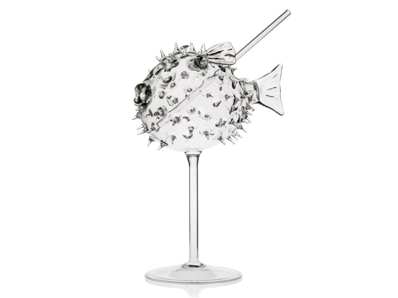 Pufferfish Shaped Cocktail Glass With Glass Straw - GEEKYGET