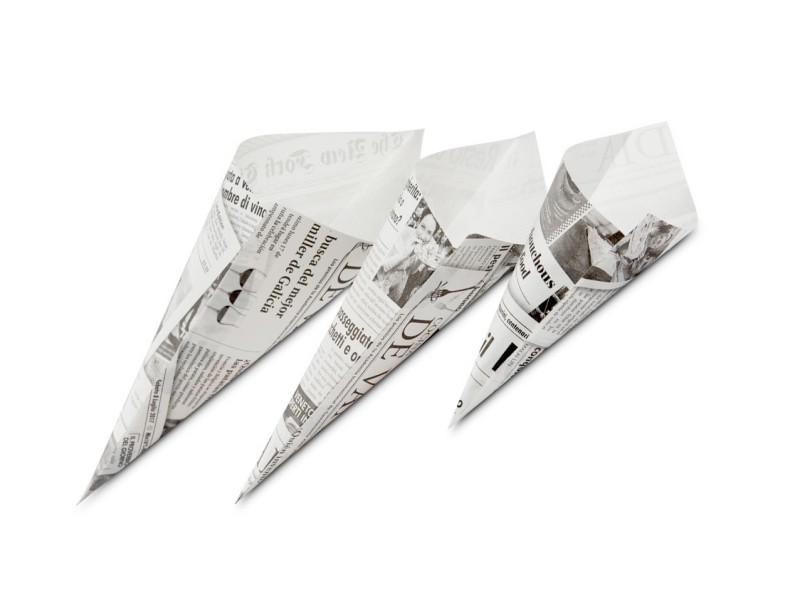 Packnwood Sturdy Paper Cones with Newspaper Print - 11 oz - 6.9